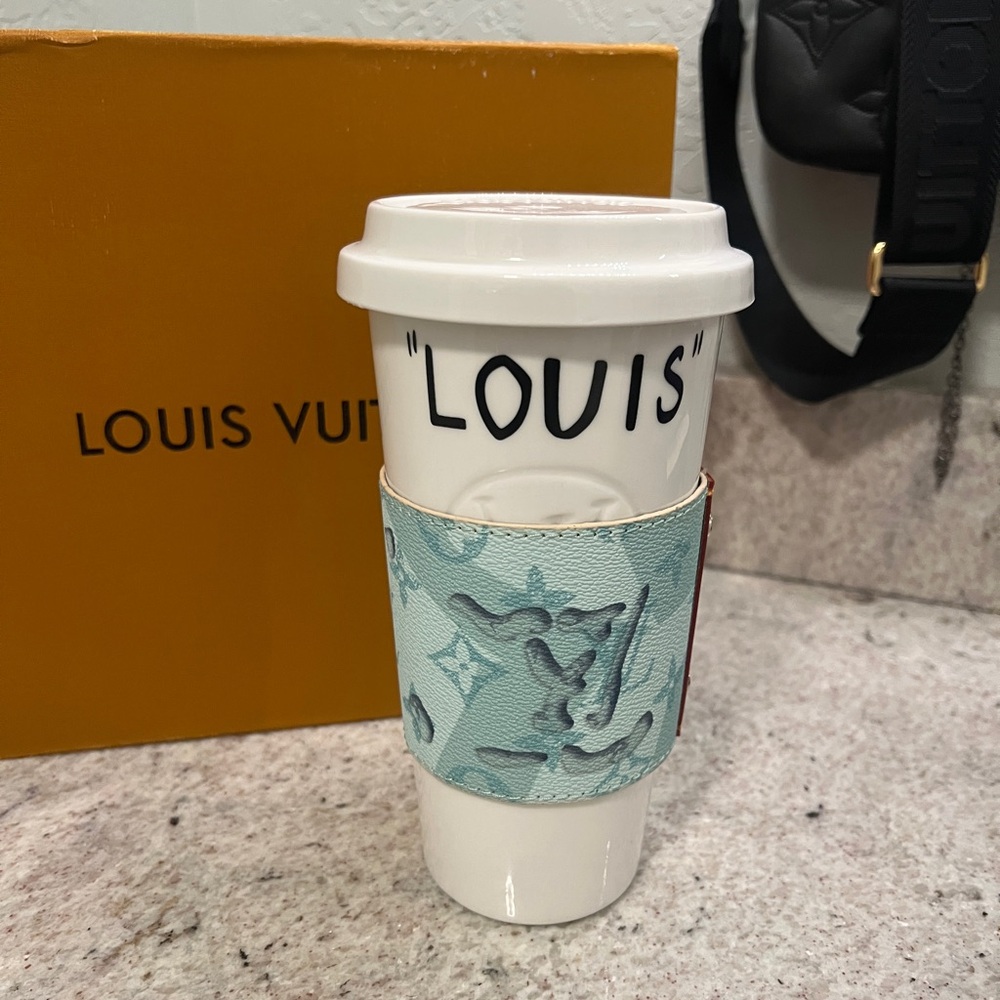 Louis Vuitton Travel Mug with Blue Monogram Sleeve